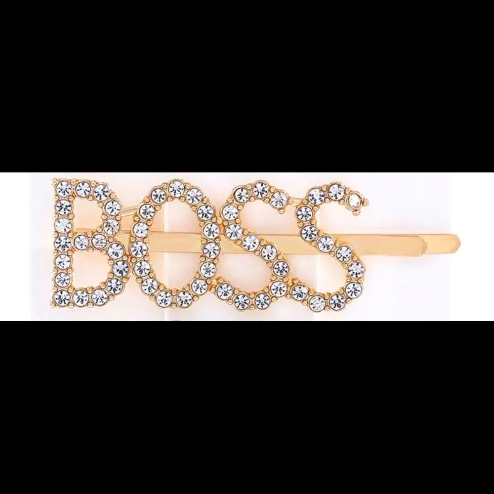 ⭐️ 18k Gold “Boss” Rhinestone Crystal Hair Pins Letter Barrettes Jewelry